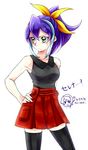  blue_hair bow cosplay green_eyes hair_bow kurosaki_shun multicolored_hair namesake pokemon pokemon_(game) pokemon_xy ponytail serena_(pokemon) serena_(pokemon)_(cosplay) serena_(yuu-gi-ou_arc-v) shirt sleeveless sleeveless_shirt solo_focus thighhighs two-tone_hair yuu-gi-ou yuu-gi-ou_arc-v zettai_ryouiki zin_(mame_denkyu) 