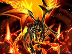  dragon duel_monster fire flying no_humans omega_na_hito open_mouth red-eyes_black_flare_dragon red_eyes volcano yuu-gi-ou 
