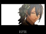  blue_hair face flower hair_flower hair_ornament kyoji_(tmtrymetm) male_focus mikazuki_munechika simple_background solo touken_ranbu upper_body white_background 