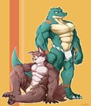  abs anthro biceps canine crocodile dog male mammal muscles pecs red_eyes reptile scalie tattoo waddledox yellow_eyes 
