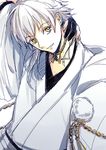  bad_id bad_pixiv_id black_gloves gloves japanese_clothes looking_at_viewer male_focus obo parted_lips partly_fingerless_gloves simple_background sketch solo touken_ranbu tsurumaru_kuninaga white_background yellow_eyes 