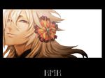  bishounen flower hair_flower hair_ornament kogitsunemaru kyoji_(tmtrymetm) long_hair male_focus red_eyes simple_background solo touken_ranbu white_background 