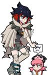  &gt;:( akane_(pokemon) akane_(pokemon)_(cosplay) angry animal animal_on_head anklet bangs belt black_hair breasts cape cosplay crossover dated flipped_hair frown gem gen_2_pokemon hair_ornament hairclip higana_(pokemon) higana_(pokemon)_(cosplay) highres jakuzure_nonon jewelry kill_la_kill light_smile looking_at_another looking_at_viewer margarita_taichou matoi_ryuuko miltank multicolored_hair multiple_girls on_head outline pink_eyes pink_hair pixelated pokemon pokemon_on_head red_hair sandals senketsu short_hair short_twintails shorts sidelocks signature small_breasts smile spiked_hair standing thighhighs torn_cape torn_clothes transparent_background twintails two-tone_hair v-shaped_eyebrows 