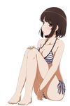  :o bad_id bad_pixiv_id bangs barefoot bikini breast_press breasts brown_eyes brown_hair cleavage hasshin_kaisen highres katou_megumi long_legs medium_breasts saenai_heroine_no_sodatekata short_hair side-tie_bikini sitting solo striped striped_bikini swimsuit 