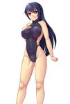  bad_id bad_pixiv_id bare_shoulders blue_hair breasts clenched_hand collarbone covered_navel covered_nipples halterneck hand_on_own_chest highleg highleg_swimsuit highres large_breasts long_hair looking_at_viewer navel one-piece_swimsuit original red_eyes side_cutout simple_background skin_tight smile solo swimsuit very_long_hair vuccha white_background 