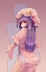  ass ass_grab blush crescent grabbing_another's_ass groping hat long_hair long_sleeves looking_at_viewer patchouli_knowledge purple_eyes purple_hair simple_background solo_focus touhou urin 