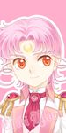  bishoujo_senshi_sailor_moon character_name chibi_usa cravat crescent epaulettes facial_mark forehead_mark formal genderswap genderswap_(ftm) lowres male_focus nickii25 pink_background pink_hair red_eyes smile solo suit upper_body 