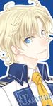  bishoujo_senshi_sailor_moon blonde_hair blue_background blue_eyes character_name formal genderswap genderswap_(ftm) lowres male_focus necktie nickii25 smile solo suit ten'ou_haruka upper_body 