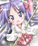  hiiragi_kagami lucky_star miko ph_(tam) purple_eyes purple_hair smile suggestive_fluid 