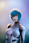  ayanami_rei bangs bita_(vaderc) bloom blue_hair bodysuit breasts breasts_apart covered_nipples hair_between_eyes headgear highres impossible_bodysuit impossible_clothes large_breasts lips looking_at_viewer neon_genesis_evangelion number parted_lips pilot_suit plugsuit realistic red_eyes short_hair skin_tight solo turtleneck upper_body white_bodysuit 