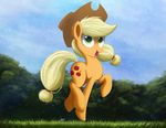 2015 applejack_(mlp) blonde_hair cantering cutie_mark female forest freckles friendship_is_magic grass green_eyes hair my_little_pony ncmares outside ponytail solo tree 