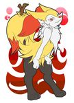  2014 3_toes abstract_background ambiguous_gender anthro bow braixen canine fox fur half-closed_eyes inner_ear_fluff mammal mrpandragon navel nintendo orange_eyes orange_nose pok&eacute;mon smile solo standing stick toes video_games 
