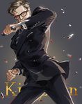  brown_hair formal glasses harry_hart jane_mere kingsman:_the_secret_service male_focus reverse_grip solo suit 