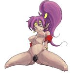  arms_behind_back bracelet breasts crazy_eyes cropped_legs dark_skin detached_sleeves drawfag earrings excessive_pubic_hair high_ponytail hoop_earrings implied_sex jewelry long_hair marker_(medium) medium_breasts nipples nude pointy_ears pubic_hair purple_hair shantae_(character) shantae_(series) smile solo straddling tiara traditional_media very_long_hair 