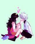  alluka_zoldyck black_hair brothers hands_on_another's_face heart hunter_x_hunter killua_zoldyck long_hair male_focus multiple_boys pau short_hair siblings spiked_hair tears wavy_hair white_hair 