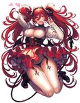  breasts cleavage demon_girl demon_tail dress garter_straps horns large_breasts original red_hair senchat solo tail thighhighs twintails 