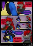  2014 anthro blaziken blue_fur canine comic digital_media_(artwork) english_text fur hair lucario male mammal nintendo pok&eacute;mon redimplight sol text vetom video_games 