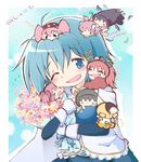  akemi_homura akuma_homura armband beret blonde_hair blue_eyes blue_hair bouquet cape charlotte_(madoka_magica) feathers flower gloves hair_ornament hairclip hat kaname_madoka magical_girl mahou_shoujo_madoka_magica mahou_shoujo_madoka_magica_movie miki_sayaka minigirl multiple_girls multiple_persona ohagi open_mouth pink_hair red_hair romaji sakura_kyouko short_hair smile soul_gem spoilers tomoe_mami translation_request ultimate_madoka wings witch_(madoka_magica) 