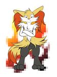  2013 3_toes abstract_background anthro balls braixen canine fox fur inner_ear_fluff looking_at_viewer male mammal mrpandragon nintendo nude orange_eyes orange_nose penis pok&eacute;mon solo standing toes video_games 