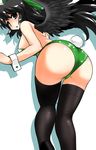  :o ass bare_back bent_over black_eyes black_hair black_legwear bow bunny_tail bunnysuit from_behind hair_bow highres kneepits long_hair looking_back mono_(moiky) reiuji_utsuho solo tail thighhighs touhou wings wrist_cuffs 