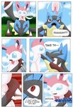  ambiguous_gender angry arti4000 comic dialogue eeveelution female fight lucario mega_evolution mega_lucario nintendo pok&eacute;mon sylveon video_games 