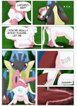  arti4000 blush butt comic dialogue eeveelution female lucario male mega_evolution mega_lucario nintendo penis pok&eacute;mon presenting presenting_hindquarters pussy sex sylveon vaginal video_games 