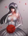  bad_id bad_pixiv_id bare_shoulders black_hair blue_eyes bouquet breasts bridal_veil bride d.sum dress elbow_gloves finger_to_mouth flower gloves hair_flower hair_ornament heart lace_trim large_breasts long_hair one_eye_closed petals sanka_rea sankarea sideboob signature smile solo spoken_heart strapless strapless_dress veil wedding_dress white_dress white_gloves 
