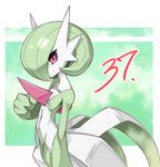  flat_chest gardevoir gen_3_pokemon green_hair highres nada_haruka no_humans pokemon pokemon_(creature) red_eyes skinny smile solo 