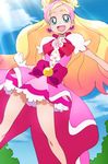  :d blonde_hair blue_eyes bow clenched_hand cure_flora gloves go!_princess_precure gradient_hair haruno_haruka long_hair looking_at_viewer magical_girl manji_(tenketsu) multicolored_hair open_mouth pink_bow pink_hair precure smile solo two-tone_hair white_gloves 