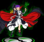  aura blonde_hair bracelet cape chain commentary dress floating gradient_hair highres hijiri_byakuren jewelry layered_dress long_hair long_sleeves multicolored_hair open_mouth parody purple_hair skirt smile solo spawn spiked_bracelet spiked_knuckles spikes tarokii touhou turtleneck 