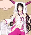  5spra black_hair boots breasts facial_mark fate/extra fate/extra_ccc fate_(series) forehead_mark horns large_breasts nun pink_footwear sesshouin_kiara sideboob solo 