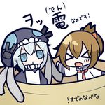  &gt;_&lt; anchor_symbol blue_eyes brown_hair chibi closed_eyes commentary_request folded_ponytail grey_hair hair_between_eyes inazuma_(kantai_collection) kantai_collection long_sleeves multiple_girls neckerchief open_mouth school_uniform serafuku shinkaisei-kan translation_request triangle_mouth wo-class_aircraft_carrier zerozaki_tojiori 