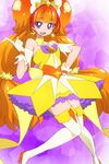  :d amanogawa_kirara boots brown_hair cure_twinkle gloves go!_princess_precure hand_on_hip long_hair magical_girl manji_(tenketsu) multicolored_hair open_mouth precure purple_eyes red_hair smile solo thigh_boots thighhighs twintails two-tone_hair very_long_hair white_gloves white_legwear 
