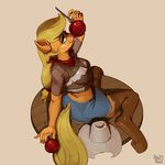  2013 absurd_res anthro anthrofied apple applejack_(mlp) blonde_hair boots clothing earth_pony equine female freckles friendship_is_magic fruit fur green_eyes hair hat hi_res horse kevinsano licking mammal my_little_pony orange_fur pony solo tongue tongue_out 