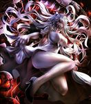  bad_id bad_pixiv_id banned_artist breasts cleavage covered_mouth dress from_below high_heels hinoura111 horns kantai_collection large_breasts legs long_hair looking_at_viewer midway_hime no_socks pale_skin red_eyes revision shinkaisei-kan solo thighs veins very_long_hair white_dress white_hair 
