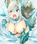  attack blue_eyes breasts fangs horns large_breasts monster_girl monster_hunter motion_blur naso4 open_mouth personification red_eyes scales solo thighhighs zinogre 