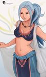  blue_hair breasts cleavage iron_yaya jewelry long_hair long_skirt medium_breasts midriff necklace nefertari_vivi one_piece reference_work skirt solo 