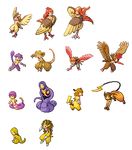  animalization arbok beak child claws commentary_request ekans fearow feathered_wings feathers full_body gen_1_pokemon harpy lamia monster_girl personification pidgeot pidgeotto pidgey pikachu pixel_art pokemon raichu raticate rattata sandshrew sandslash scales spearow spikes tail teeth transparent_background wings 