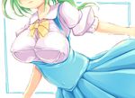  adapted_costume alternate_breast_size breasts covered_nipples daiyousei green_hair head_out_of_frame ichirino_minagi large_breasts open_mouth solo touhou 