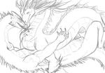  2015 claws dragon duo eyes_closed fur lying male male/male on_back on_top scalie sebek sex sketch tongue tongue_out yaroul yen 