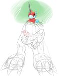  argon_vile bandai digimon digital_media_(artwork) erection flamedramon holding_penis leather_belt line_art low-angle_shot male penis scalie sketch smirk solo uncut unfinished vein veiny_penis 