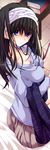  black_hair blue_eyes book collarbone hairband idolmaster idolmaster_cinderella_girls jewelry long_hair long_sleeves looking_at_viewer pendant rikudou_inuhiko sagisawa_fumika shawl solo 