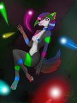  2015 blue_nipples blue_tongue canine collar fan_character green_eyes kirathesavor mammal neon_markings nipples piercing pink_eyes red_nails solo sparkles techna-color wolf wolfie_nazuna 