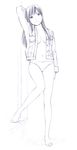  barefoot jacket long_hair monochrome original panties sketch solo traditional_media underwear yoshitomi_akihito 