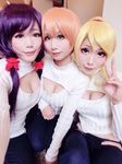 3girl 3girls asian breasts cleavage cosplay female looking_at_viewer multiple_girls open-chest_sweater photo sweater 