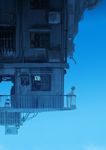  air_conditioner blue building chair dress fan highres original railing rias-coast scenery see-through short_hair sky solo standing window 