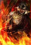  bandages fire hadanugi_dousa iduhara_jugo japanese_clothes male_focus rurouni_kenshin shishio_makoto solo 