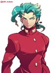  aqua_hair gakuran jojo_no_kimyou_na_bouken kakyouin_noriaki kotorai male_focus palette_swap school_uniform solo 