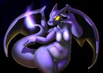  2014 anthro areola black_background breasts charizard chubby dragon elpatrixf fangs female fire glowing glowing_eyes looking_at_viewer navel nintendo nipples nude plain_background pok&eacute;mon pussy scalie smirk solo twitch_plays_pokemon video_games wings 