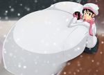  black_hair breasts brown_eyes fang_(saburox) gigantic_breasts original saburox snow 